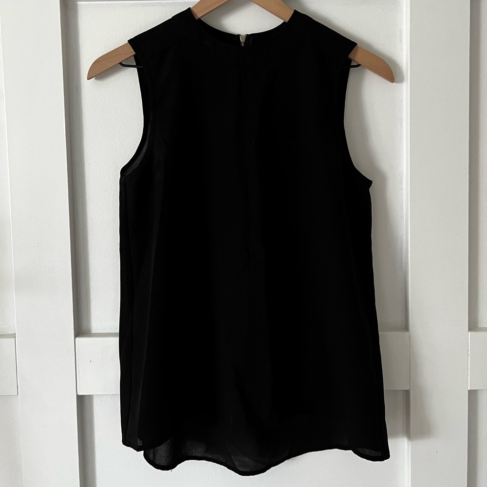 paper crane size medium sheer black tank top with zipper